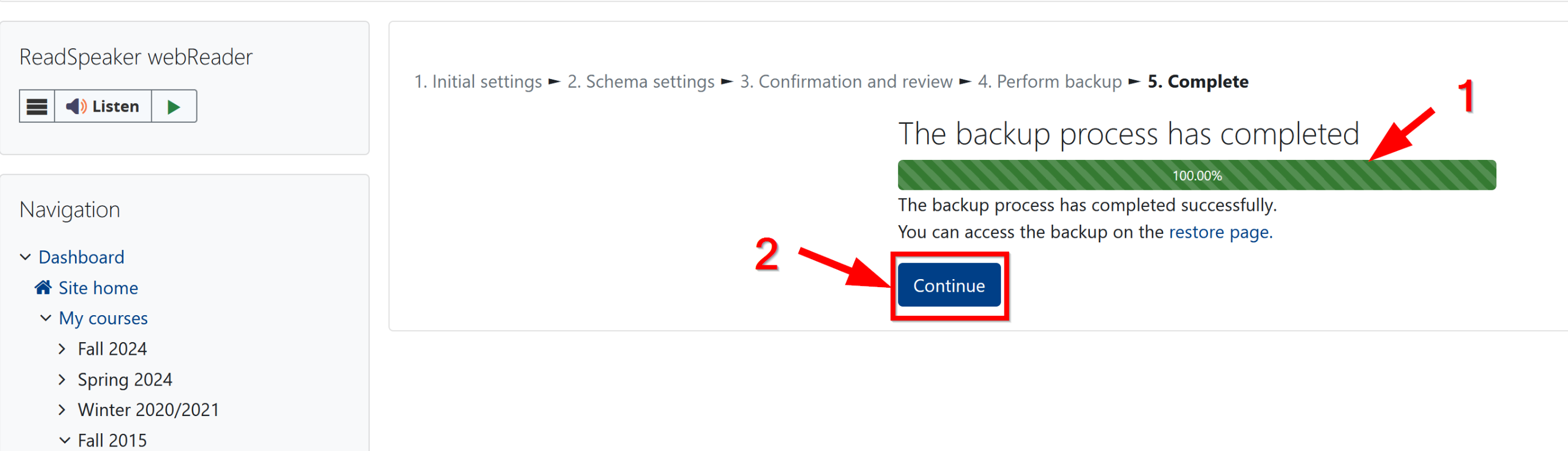 Select continue after the backup file is saved