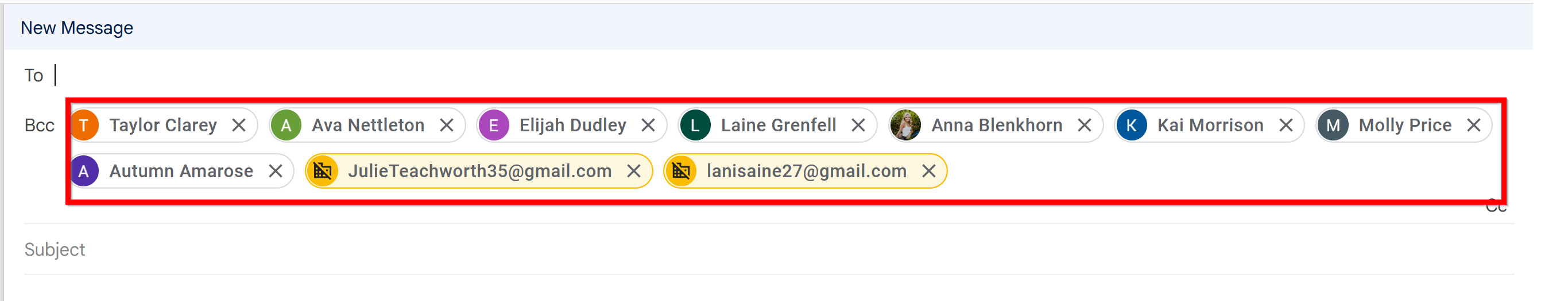 Students listed in the BC area of the email