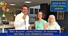 LSSU Librarians image with direct link to library website